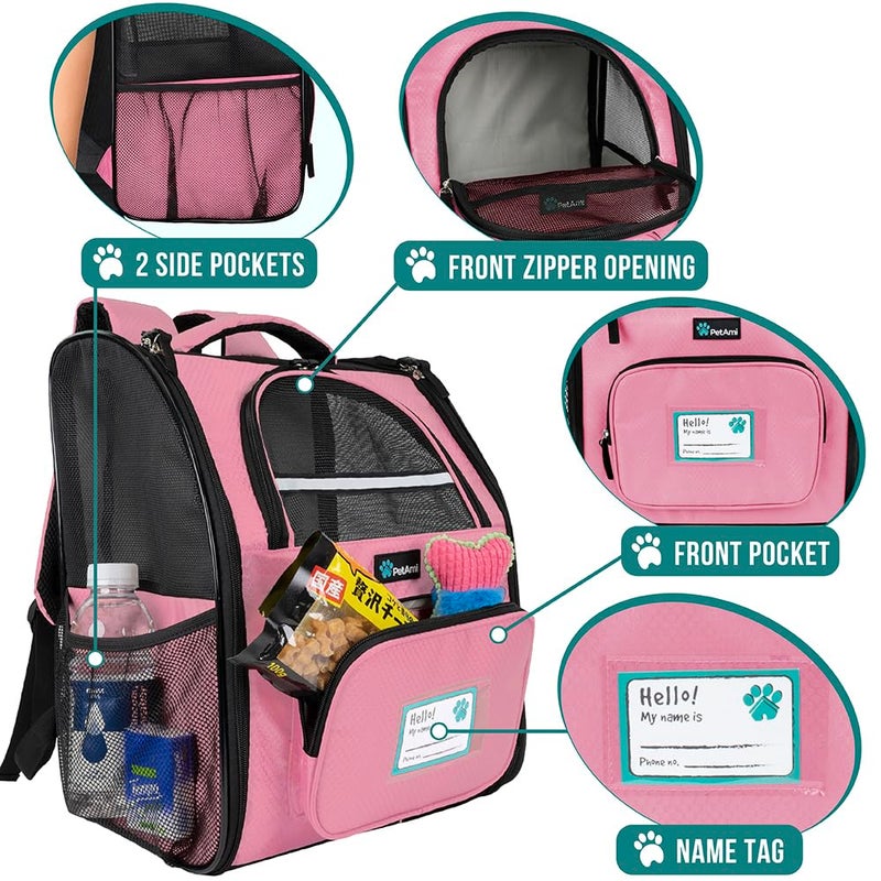 PetAmi Dog Backpack Carrier for Small Large Cat, Pet, Puppy, Ventilated Pet Hiking Backpack Travel Bag, Airline Approved Cat Backpack Carrier, Camping Biking Dog Bag Up to 18lbs Pet, Pink - Image 3
